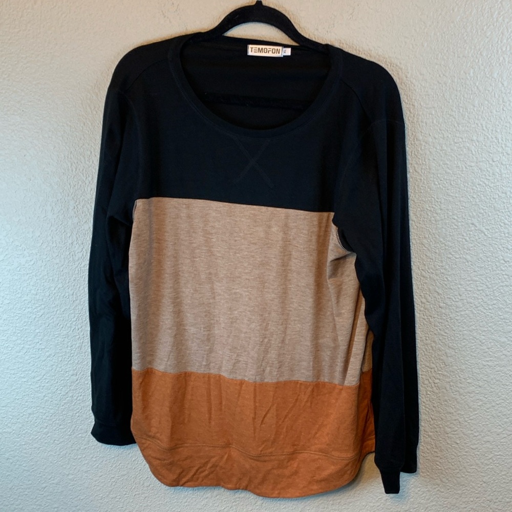 Temofon long sleeve sz XL stripes casual comfy cozy neutral basic career teacher
